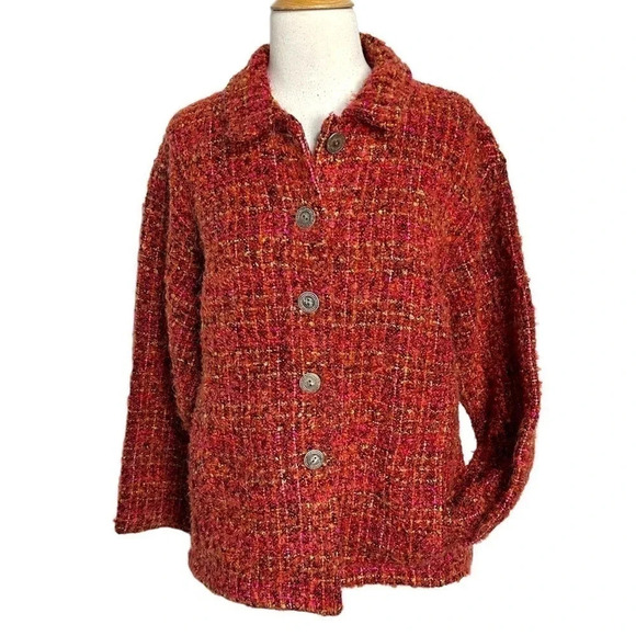 Chico’s size 2/12 burnt orange with multicolor tweed button down jacket - Picture 3 of 6